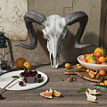 Modern Fruit Sheep Skull Still Life 3d model