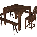 Traditional Solid Wood Square Dining Table With Matching Chairs And Bench