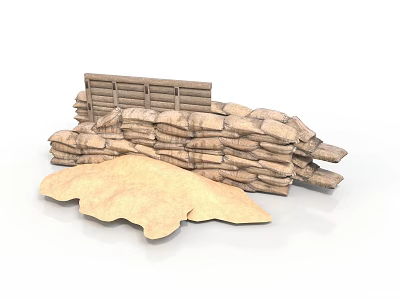 Modern Outdoor Construction Site With Sandbags Wooden Planks And Canvas Sheet 3d model