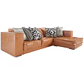 Brown Leather Sectional Sofa With Black And White Geometric Throw Pillows