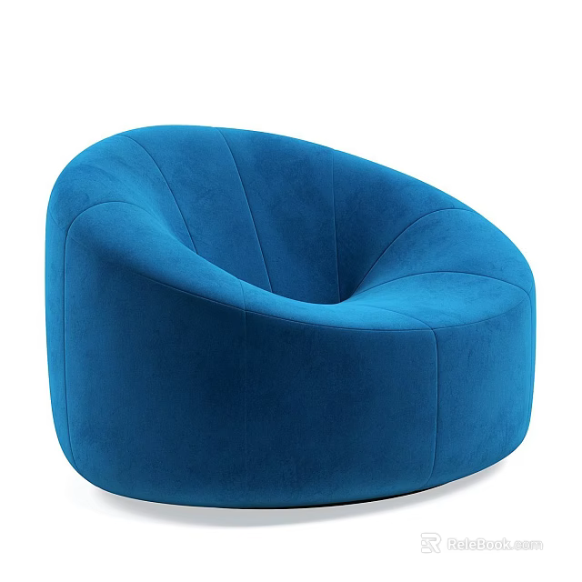 Comfortable Modern Blue Velvet Leisure Chair With Rounded Curved Design 3d model 