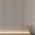 Light Colored Textured Modern Wall Paneling With Vertical Slats Underlighting And Decorative Sphere