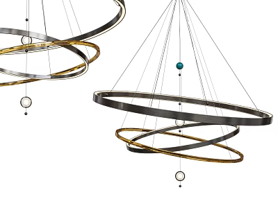 Modern Spiral Chandelier With Gold And Black Metal Rings And Decorative Ball Design 3d model