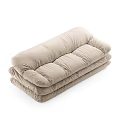 Cozy Soft Beige Three-Seater Sofa with Plush Layered Cushions and Velvet Fabric