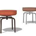 Modern Orange and Light Brown Round Upholstered Stools with Black and Silver Metal Legs