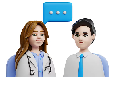 Cartoon Doctor And Patient Guidance With Speech Bubble And Stethoscope 3d model