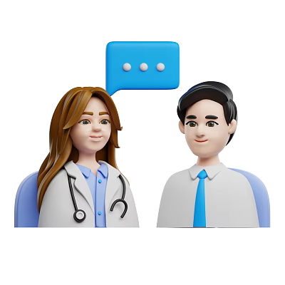 Cartoon Doctor And Patient Guidance With Speech Bubble And Stethoscope 3d model
