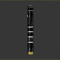 Sleek Black Lightsaber Weapon With Metal Stripes Blue Gemstone And Golden Base