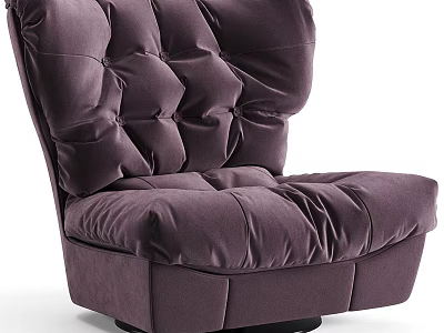 Single Purple Velvet Tufted Sofa with Plush Backrest and Black Base for Modern Living Room 3d model