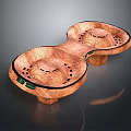 Wooden Decorative Double Bowl Shaped Craftwork With Textured Surface And Green Accents