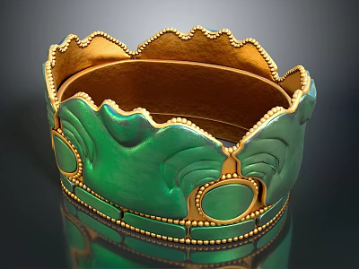 Elegant Green And Gold Decorative Bracelet With Scalloped Edges And Circular Motifs 3d model