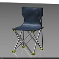 Blue Folding Leisure Chair With Silver Metal Legs And Yellow Foot Pads