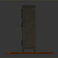 Two Gray Lockers Standing On Orange Wooden Floor With Dark Background