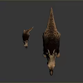 Adult and Juvenile Dinosaur Models in Brown and Beige Standing on Dark Reflective Surface
