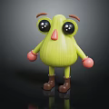 Cartoon Green Vegetable Creature With Big Eyes Brown Eyebrows Pink Gloves And Brown Boots