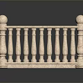 Scenic Garden Landscape Enhanced By Classical Stone Railing With Cylindrical Balusters 3d model