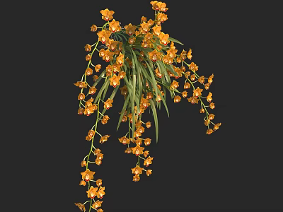 Decorative Hanging Orange Orchids with Vibrant Green Leaves in Bloom 3d model