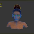 Woman Bust With Black Bun Hairstyle Orange Skin Tone Against Dark Background Showing Reflection