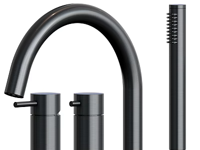 Modern Black Kitchen Faucet With Dual Handles And Detachable Cleaning Brush 3d model