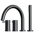 Modern Black Kitchen Faucet With Dual Handles And Detachable Cleaning Brush
