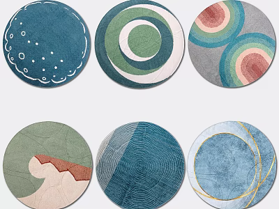 Colorful Round Rugs With Various Patterns Like Waves Concentric Circles And Dots 3d model