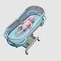 Mobile Baby Crib With Light Blue Frame Transparent Guardrails And Wheels