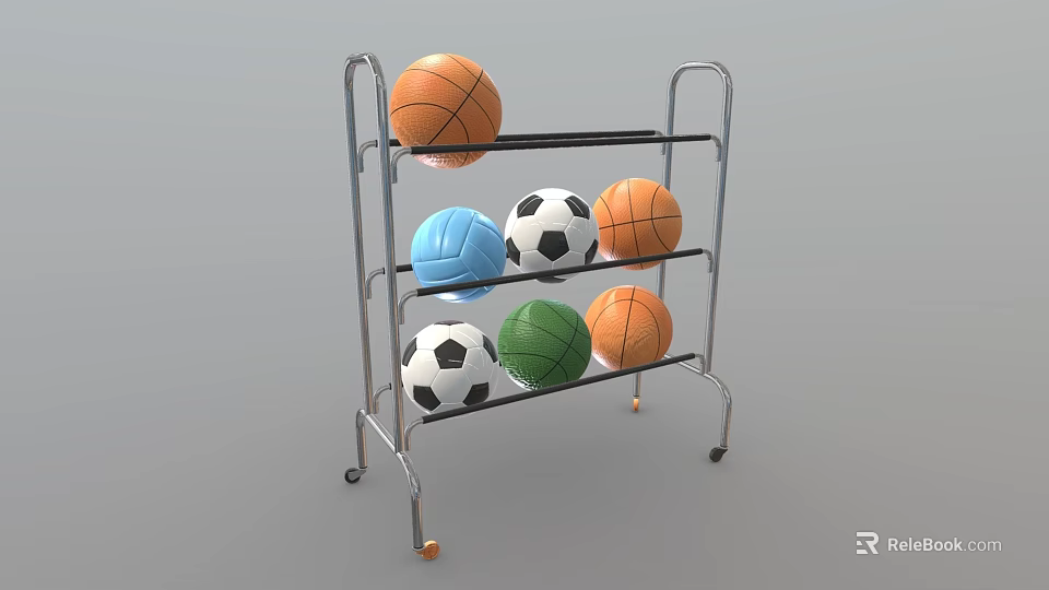 Metal Multi Tiered Sports Equipment Storage Rack With Wheels For Storing Basketballs Volleyballs Soccer Balls 3d model 
