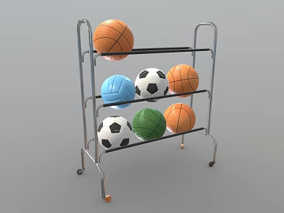 Metal Multi Tiered Sports Equipment Storage Rack With Wheels For Storing Basketballs Volleyballs Soccer Balls 3d model