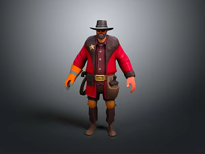 Classic Western Style Daily Life Supplies Featuring Cowboy Hat Coat Belt Boots And Pouch 3d model