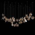 Modern Artistic Chandelier With Transparent Glass Discs Hanging From Thin Wires