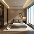 Modern Walk in Closet in Stylish Bedroom With Bed And Art
