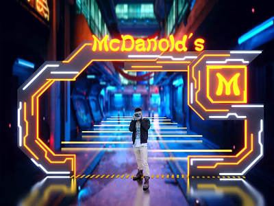 McDonald's Futuristic Storefront Design With Neon Lights And Modern Gateway Structure 3d model