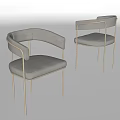 Modern Set Of Two Gray Upholstered Dining Chairs With Metal Legs And Arms