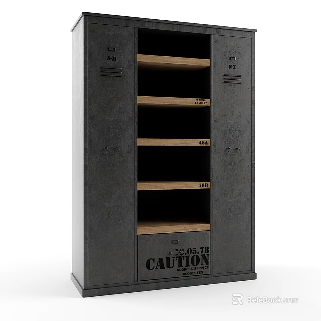 Vintage Metal Locker With Multiple Shelves Numbered Doors And Caution Label 3d model 