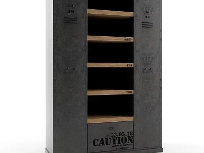 Vintage Metal Locker With Multiple Shelves Numbered Doors And Caution Label 3d model