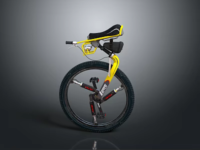 Unique Yellow Mountain Bike Featuring Black Seat Large Wheel And Red Components 3d model