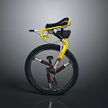 Unique Yellow Mountain Bike Featuring Black Seat Large Wheel And Red Components