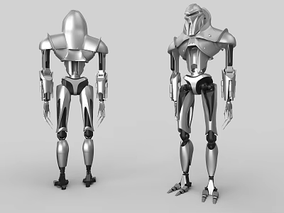 Smart Robotic Machines With Silver Metallic Body And Different Design Structures 3d model