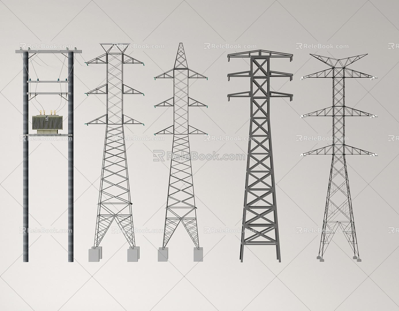 Electric pole High voltage tower High voltage line Transmission tower Signal tower Power facilities Equipment cable 3d model