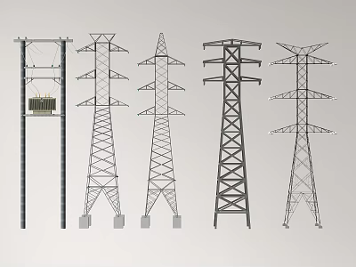 Electric pole High voltage tower High voltage line Transmission tower Signal tower Power facilities Equipment cable 3d model