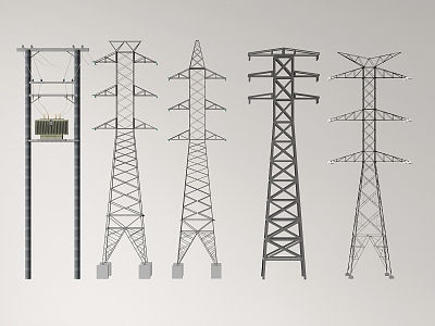 Electric pole High voltage tower High voltage line Transmission tower Signal tower Power facilities Equipment cable 3d model