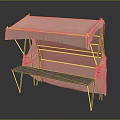 Beige Canvas Camping Tent with Awning and Wooden Bench Metal Frame for Outdoor Use