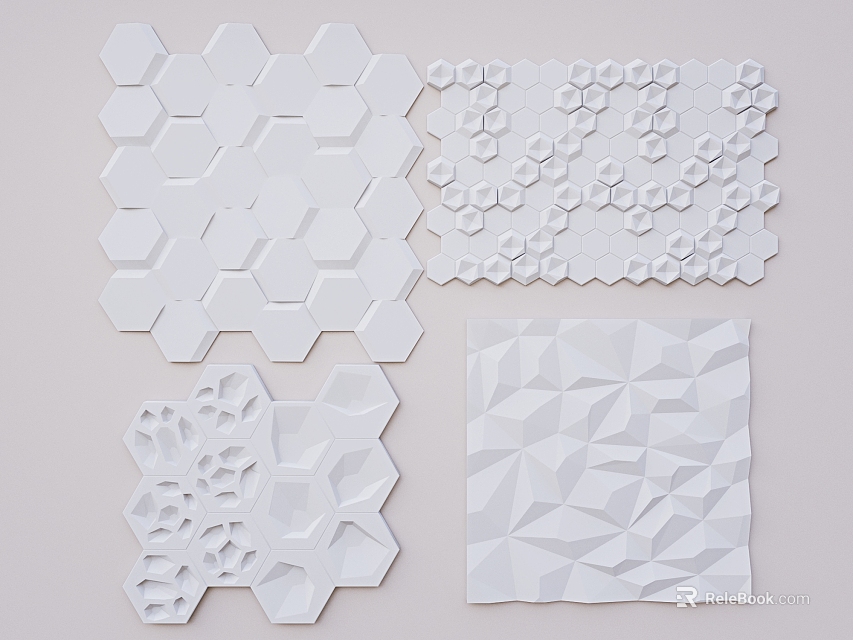 Sofa Accent Wall With Varieties Of White Textured Geometric Panels 3d model 