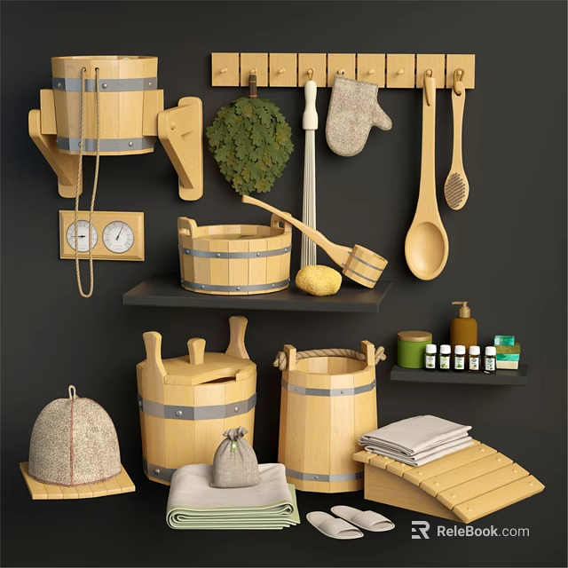 Wooden Washing Daily Necessities With Storage Containers Hanging Tools Soap And Towels 3d model 