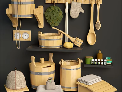 Wooden Washing Daily Necessities With Storage Containers Hanging Tools Soap And Towels 3d model