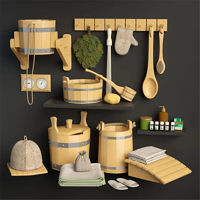 Wooden Washing Daily Necessities With Storage Containers Hanging Tools Soap And Towels 3d model