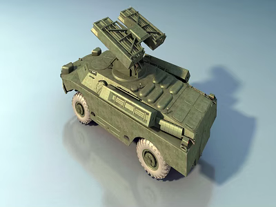 Green Armored Military Utility Vehicle With Missile Launcher And Heavy Tires 3d model
