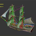 Retro sailing ship ancient ship ancient warship large ancient ship ancient warship 3d model