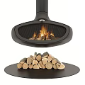 Stylish Modern Hanging Fireplace Featuring Burning Flames And Stacked Firewood Logs 3d model