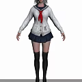 Woman With Silver Hair In White Sailor Top Red Scarf Dark Skirt And Black Boots